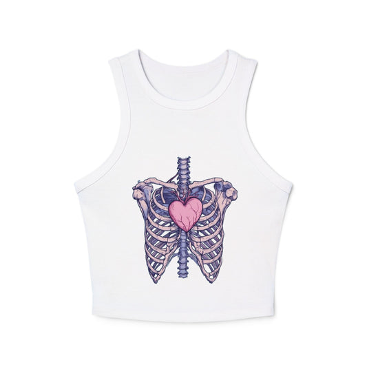 Heart Anatomy Micro Rib Racer Tank Top for Women - Trendy Crop Top