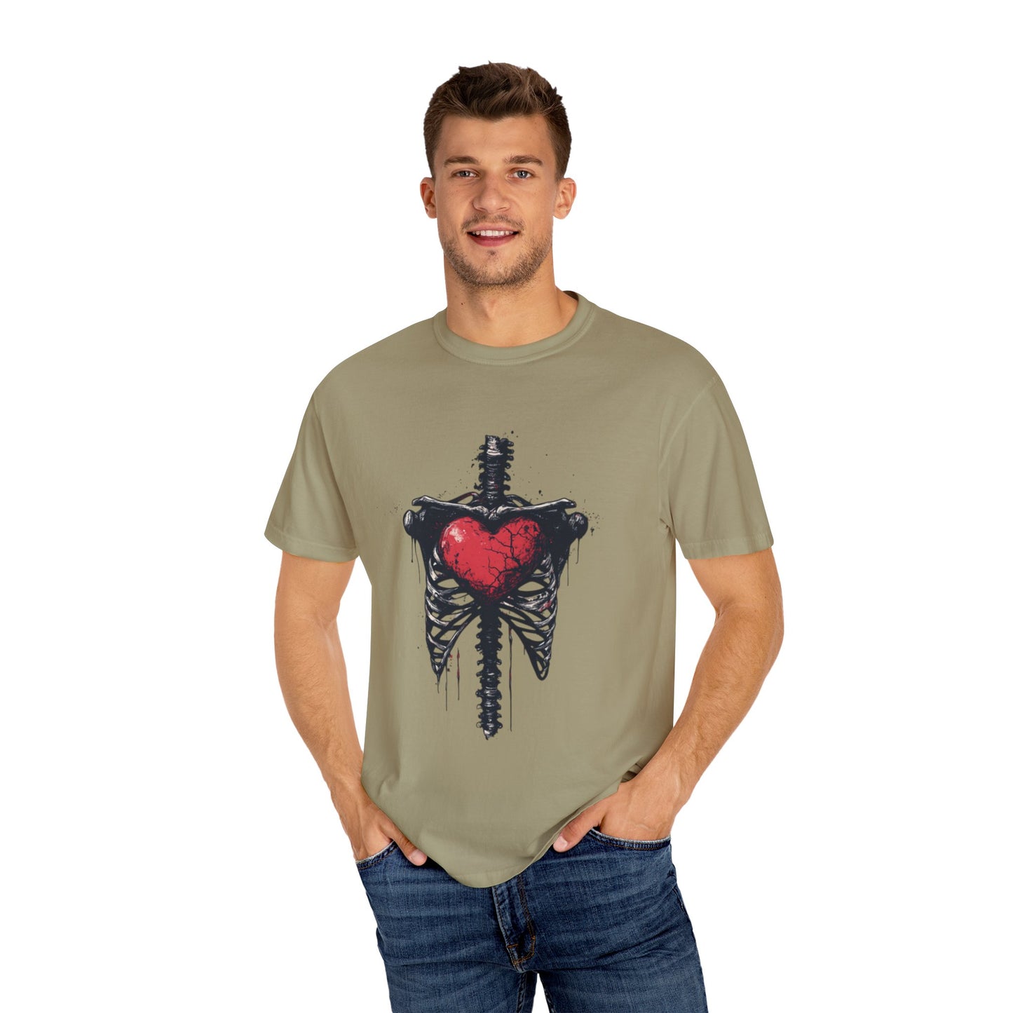 Heart-Cross Unisex Garment-Dyed T-shirt, Vintage Graphic Tee, Gift for Couples, Unique Art Shirt, Casual Wear, Festival Fashion