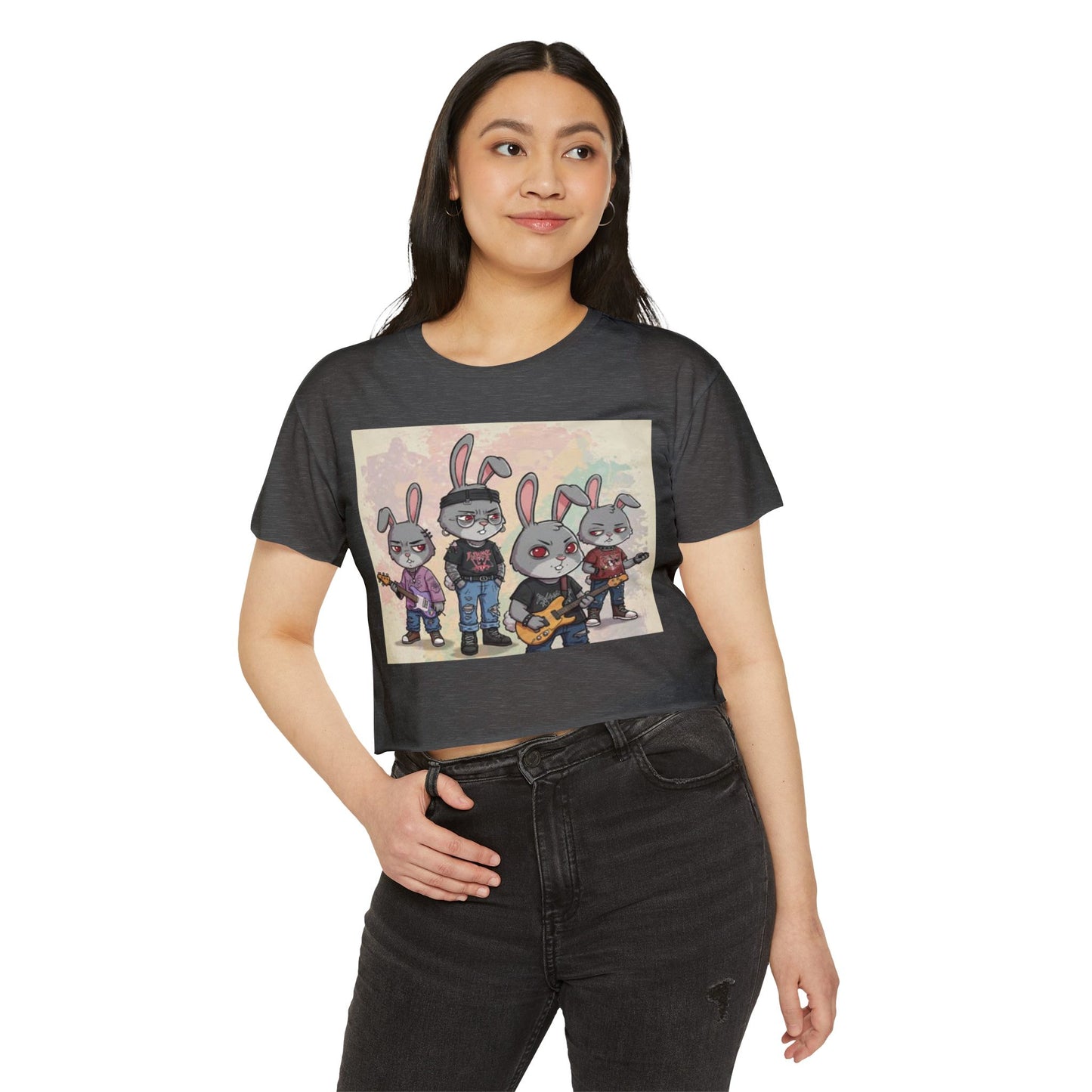 Women's Festival Crop Top with Rock Bunny Design | Chic Summer Top | Music Festival Wear, Boho Style, Concert Outfit, Gift for Her