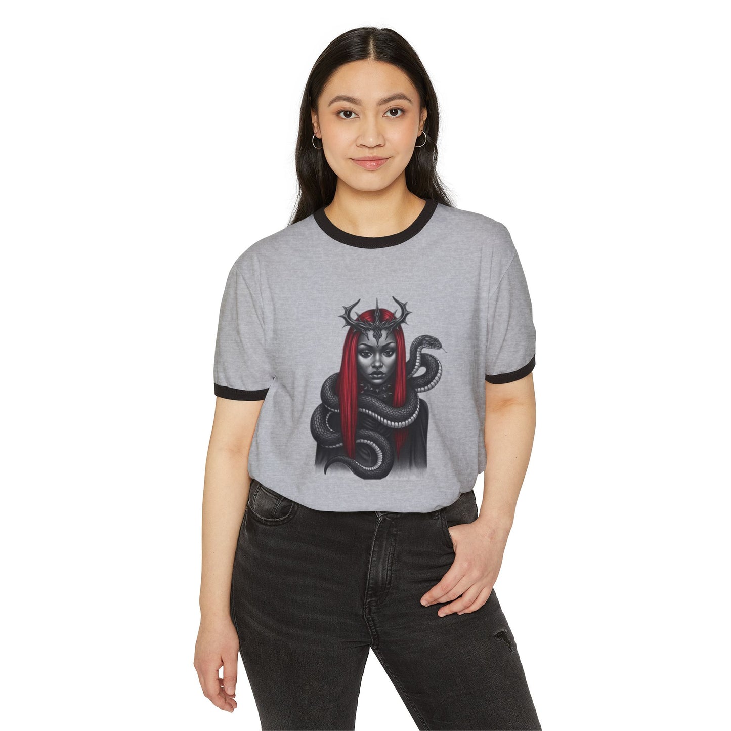 Goddess Graphic Ringer T-Shirt - Unique Cotton Tee, Casual Wear, Occult Gift, Everyday Comfort, Stylish Statement Top