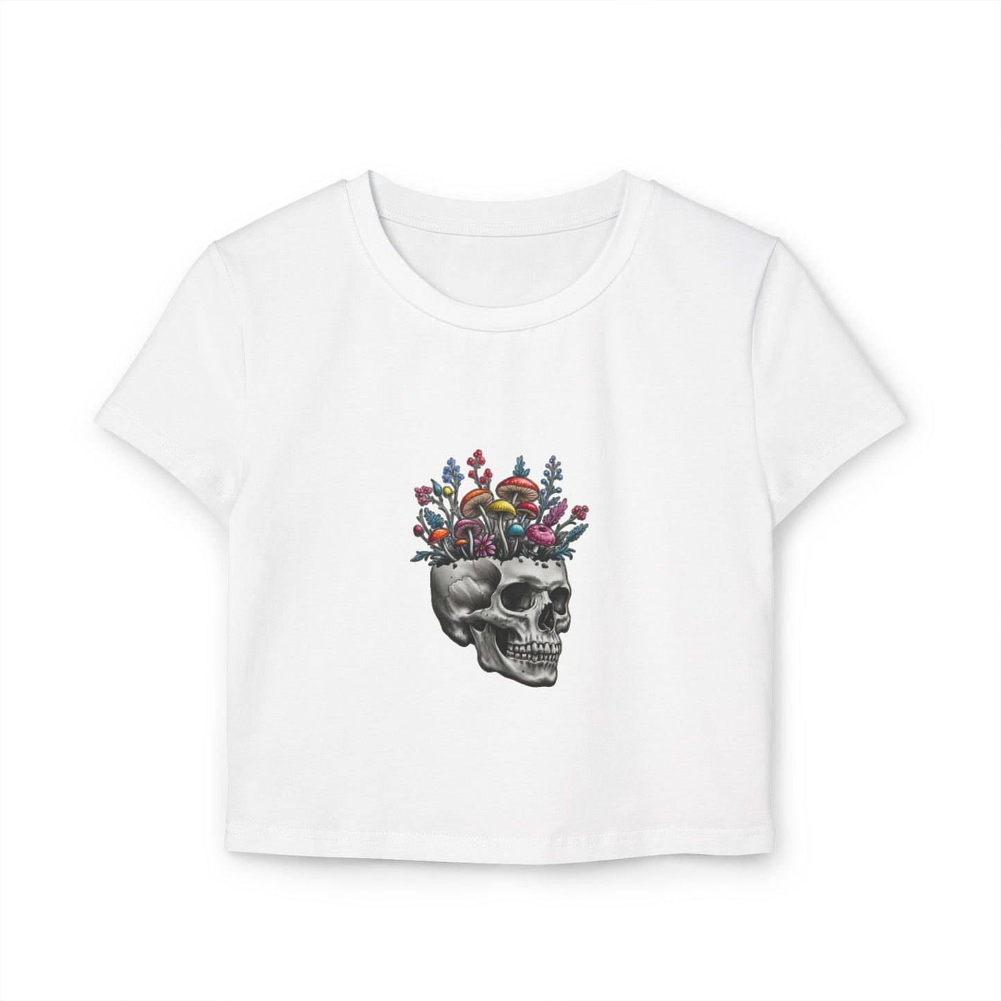 Floral Skull Women's Baby Tee | Casual Top, Gift for Her, Edgy Style, Festival Wear, Summer Outfit