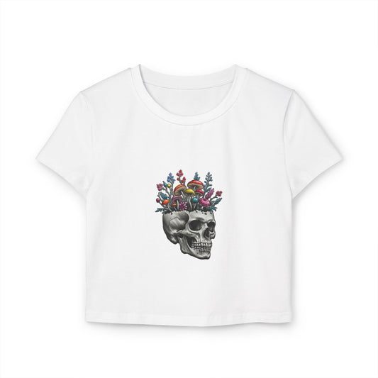 Floral Skull Women's Baby Tee | Casual Top, Gift for Her, Edgy Style, Festival Wear, Summer Outfit