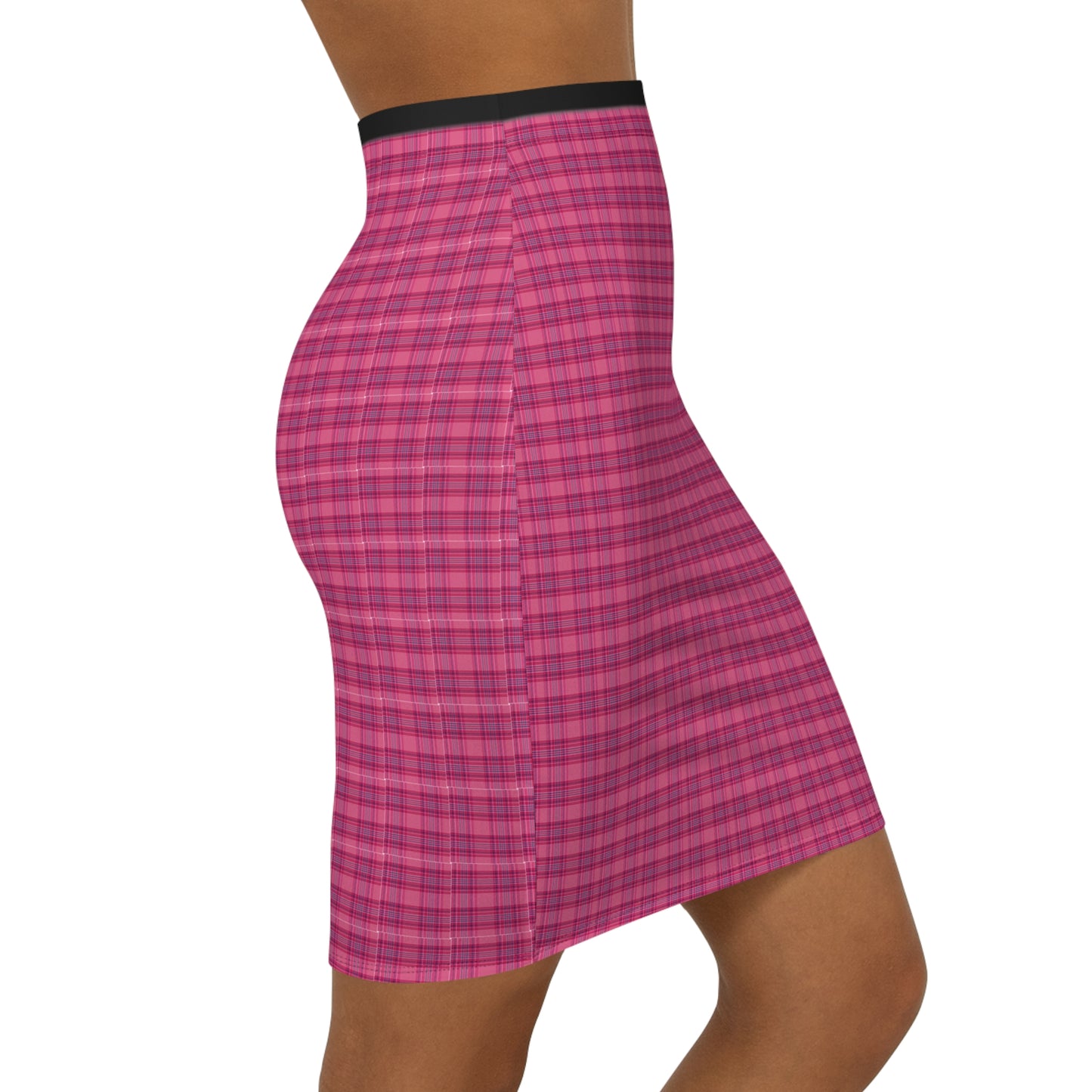 Chic Pink Plaid Women's Mid-Waist Pencil Skirt - Stylish & Versatile Fashion