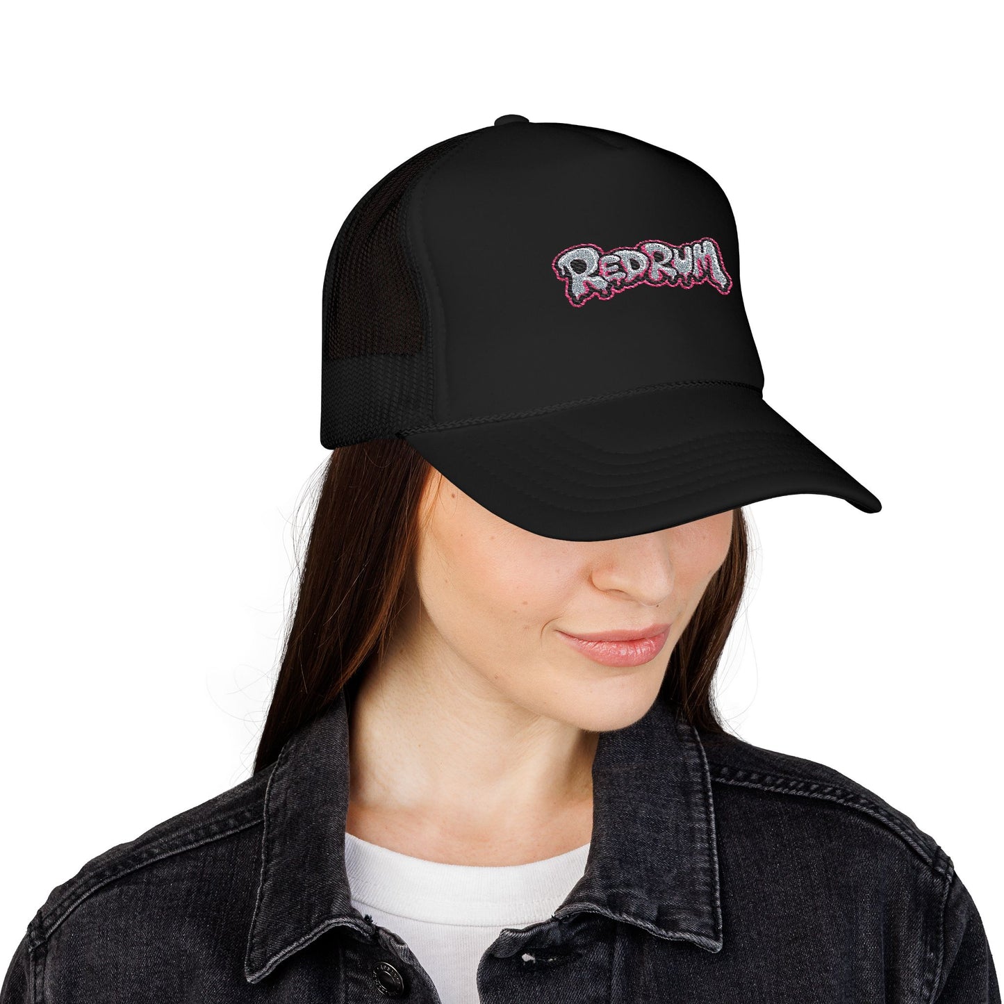 Foam Trucker Hat with Redrum Embroidery, Stylish Fashion Accessory, Perfect for Festivals, Unique Gift Idea, Outdoor Events, Casual Wear