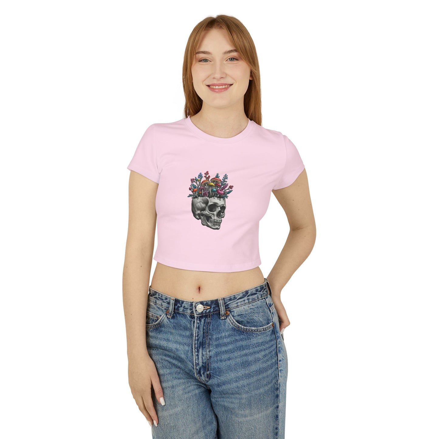 Floral Skull Women's Baby Tee | Casual Top, Gift for Her, Edgy Style, Festival Wear, Summer Outfit