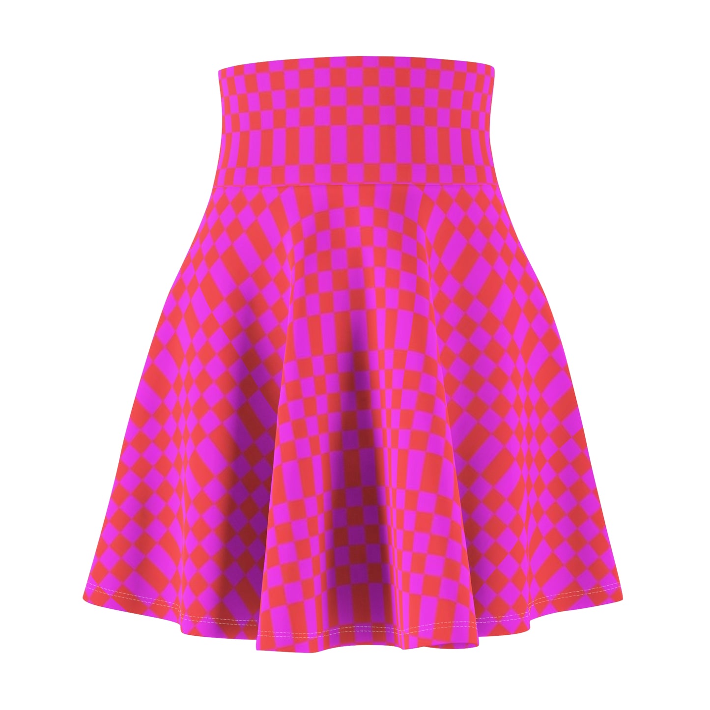 Vibrant Pink Checkered Skater Skirt, Fun Casual Outfit, Summer Wardrobe Essential, Festival Fashion, Gift for Her, Statement Piece