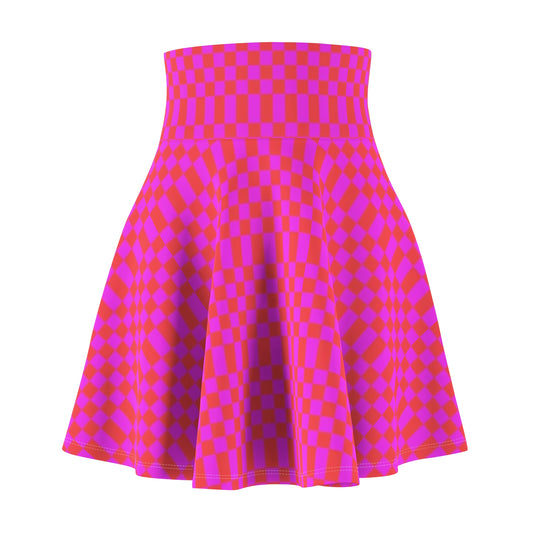 Vibrant Pink Checkered Skater Skirt, Fun Casual Outfit, Summer Wardrobe Essential, Festival Fashion, Gift for Her, Statement Piece