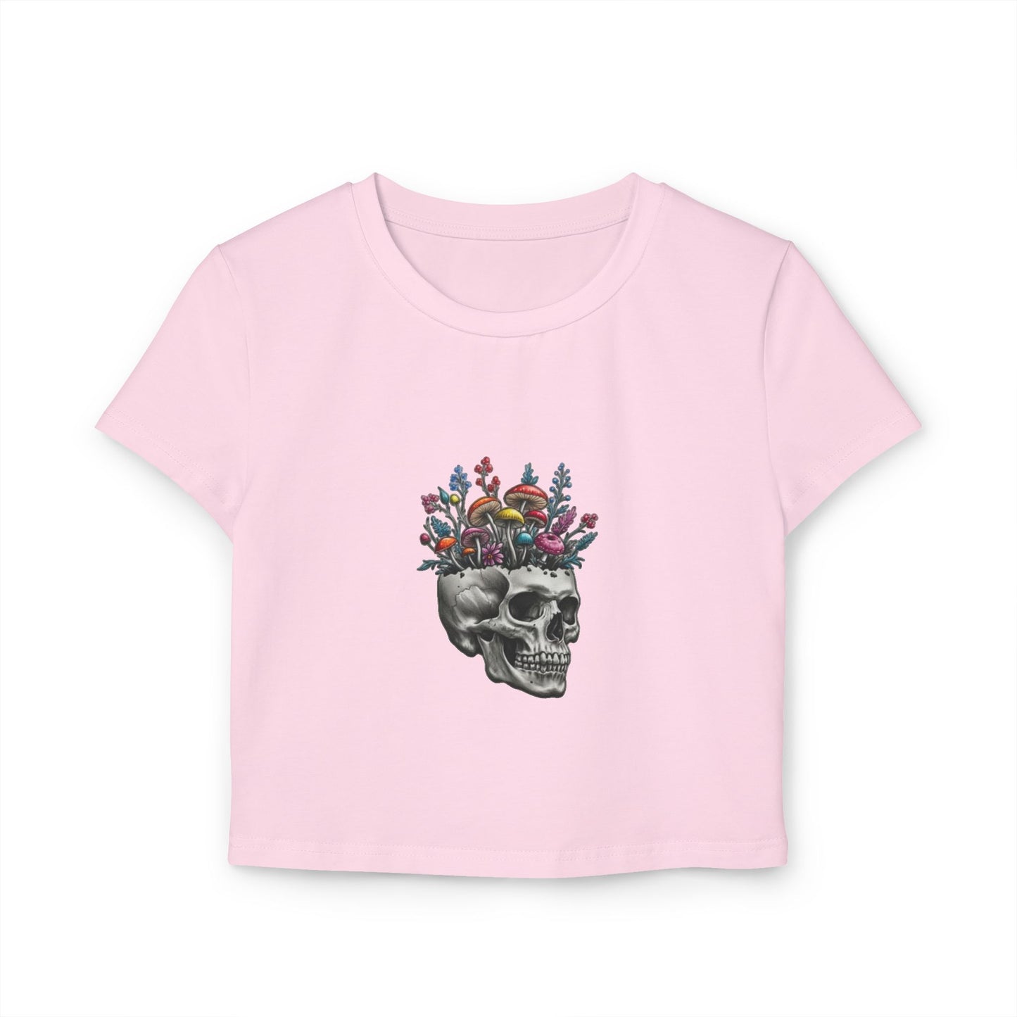 Floral Skull Women's Baby Tee | Casual Top, Gift for Her, Edgy Style, Festival Wear, Summer Outfit