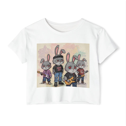 Women's Festival Crop Top with Rock Bunny Design | Chic Summer Top | Music Festival Wear, Boho Style, Concert Outfit, Gift for Her