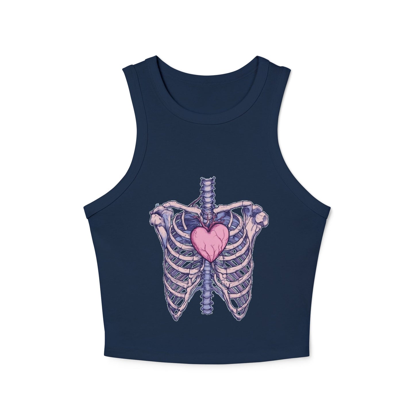 Heart Anatomy Micro Rib Racer Tank Top for Women - Trendy Crop Top