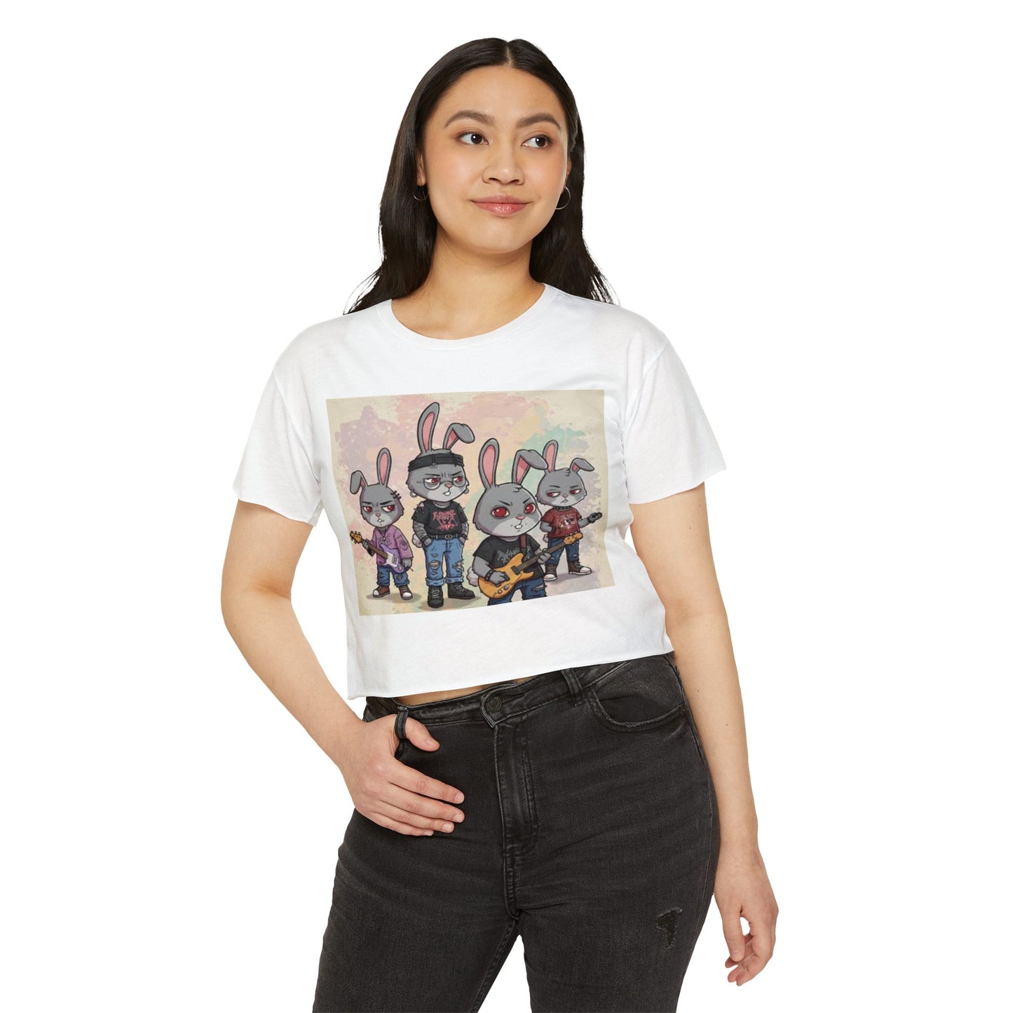 Women's Festival Crop Top with Rock Bunny Design | Chic Summer Top | Music Festival Wear, Boho Style, Concert Outfit, Gift for Her
