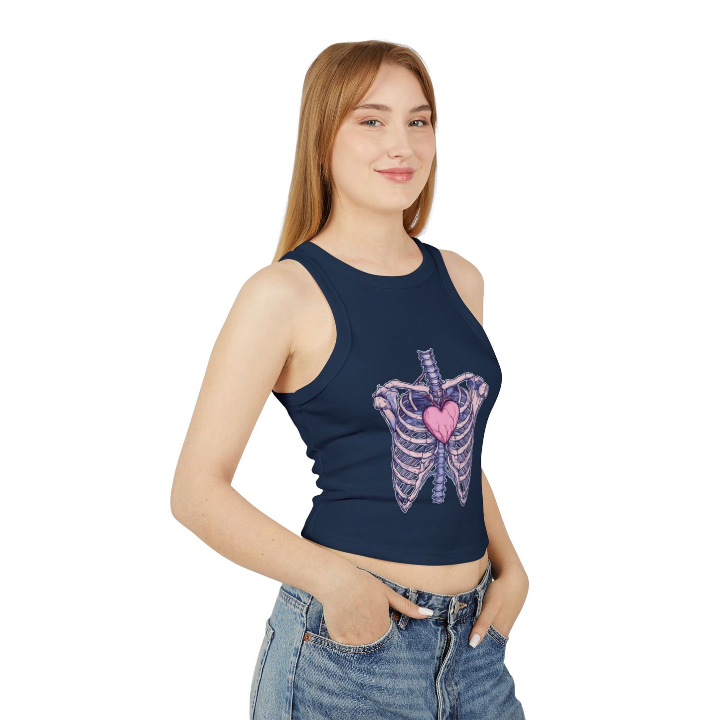 Heart Anatomy Micro Rib Racer Tank Top for Women - Trendy Crop Top