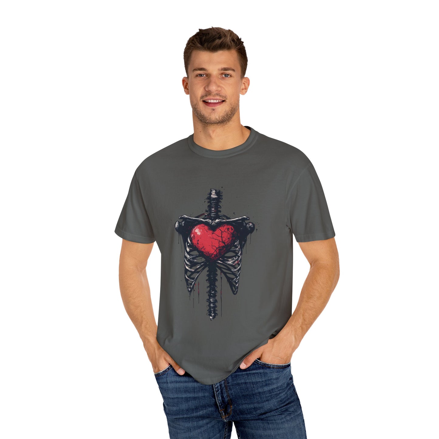 Heart-Cross Unisex Garment-Dyed T-shirt, Vintage Graphic Tee, Gift for Couples, Unique Art Shirt, Casual Wear, Festival Fashion