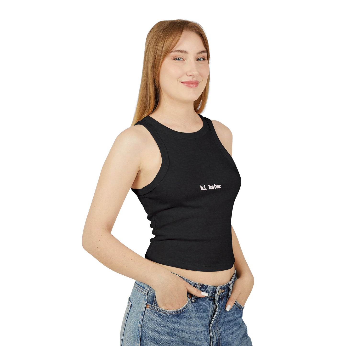 Women's Micro Rib Racer Tank Top - "Hi Hater" & "Bye Hater"