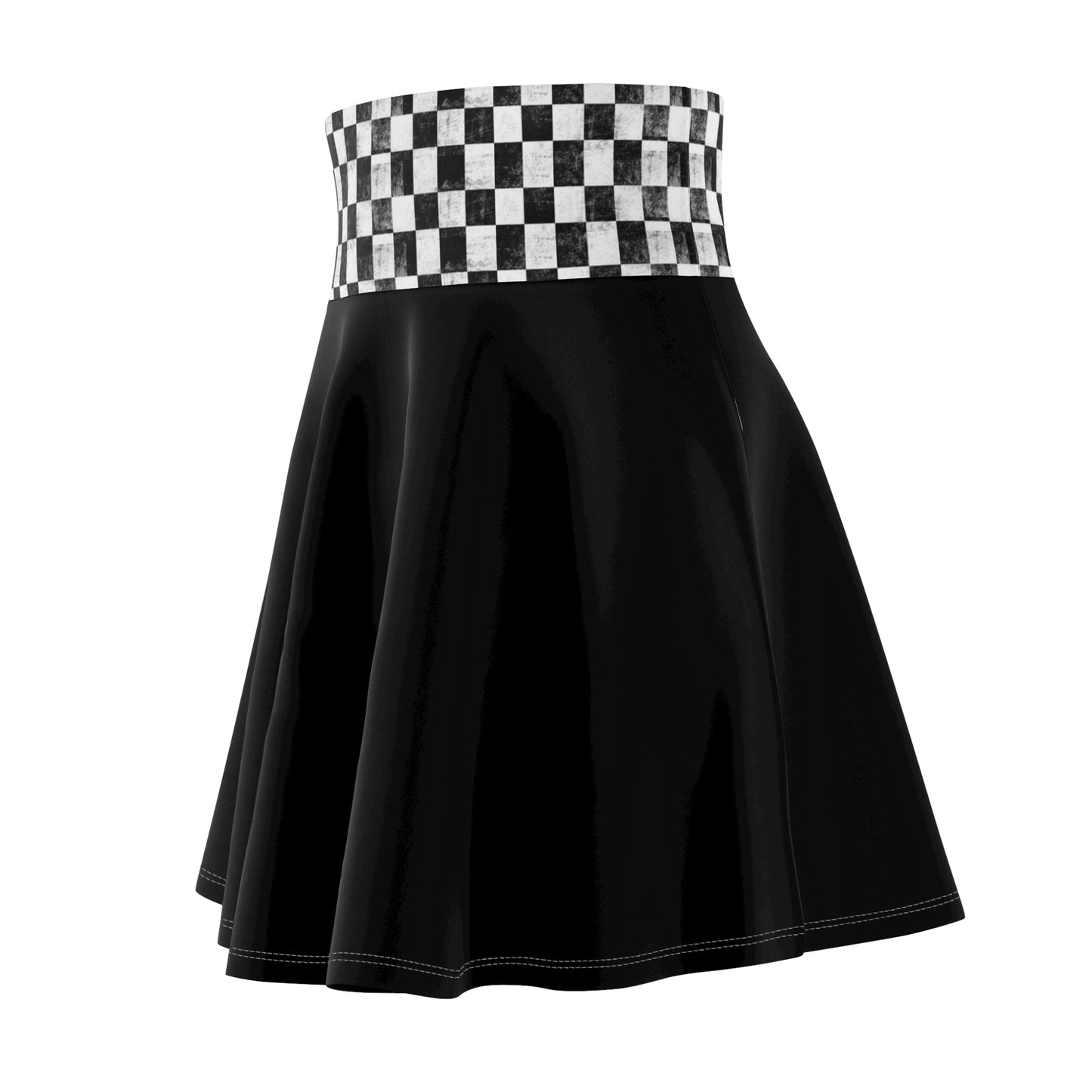 Chic Women's Skater Skirt with Checkered Waistband, Vintage Style Skirt, Casual Outfit, Perfect for Summer, Festival Wear, Everyday Fashion