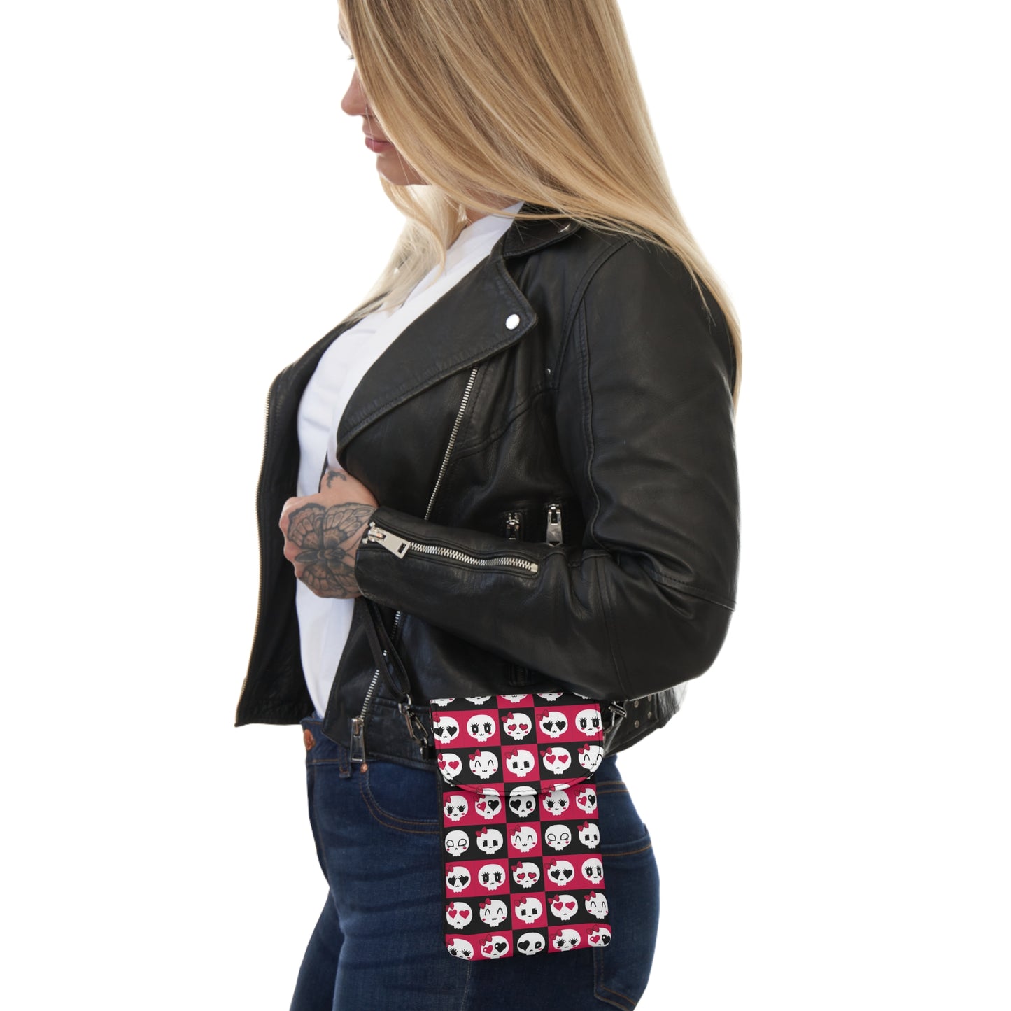 Cute Skull Design Small Cell Phone Wallet, Punk Phone Purse, Festival Accessory, Everyday Use, Gift for Her