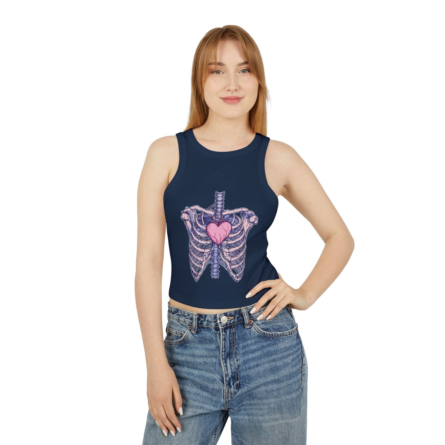 Heart Anatomy Micro Rib Racer Tank Top for Women - Trendy Crop Top