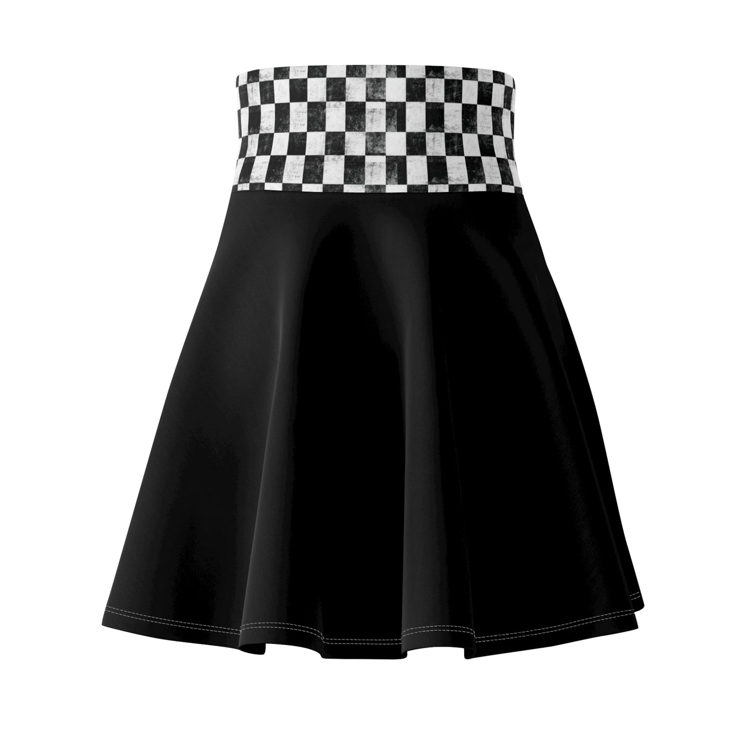 Chic Women's Skater Skirt with Checkered Waistband, Vintage Style Skirt, Casual Outfit, Perfect for Summer, Festival Wear, Everyday Fashion