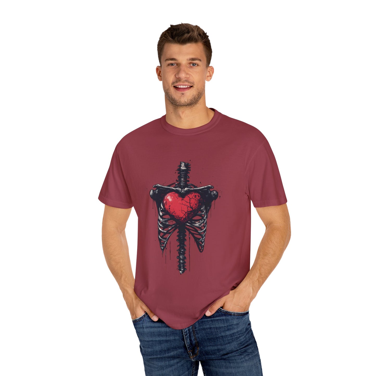 Heart-Cross Unisex Garment-Dyed T-shirt, Vintage Graphic Tee, Gift for Couples, Unique Art Shirt, Casual Wear, Festival Fashion