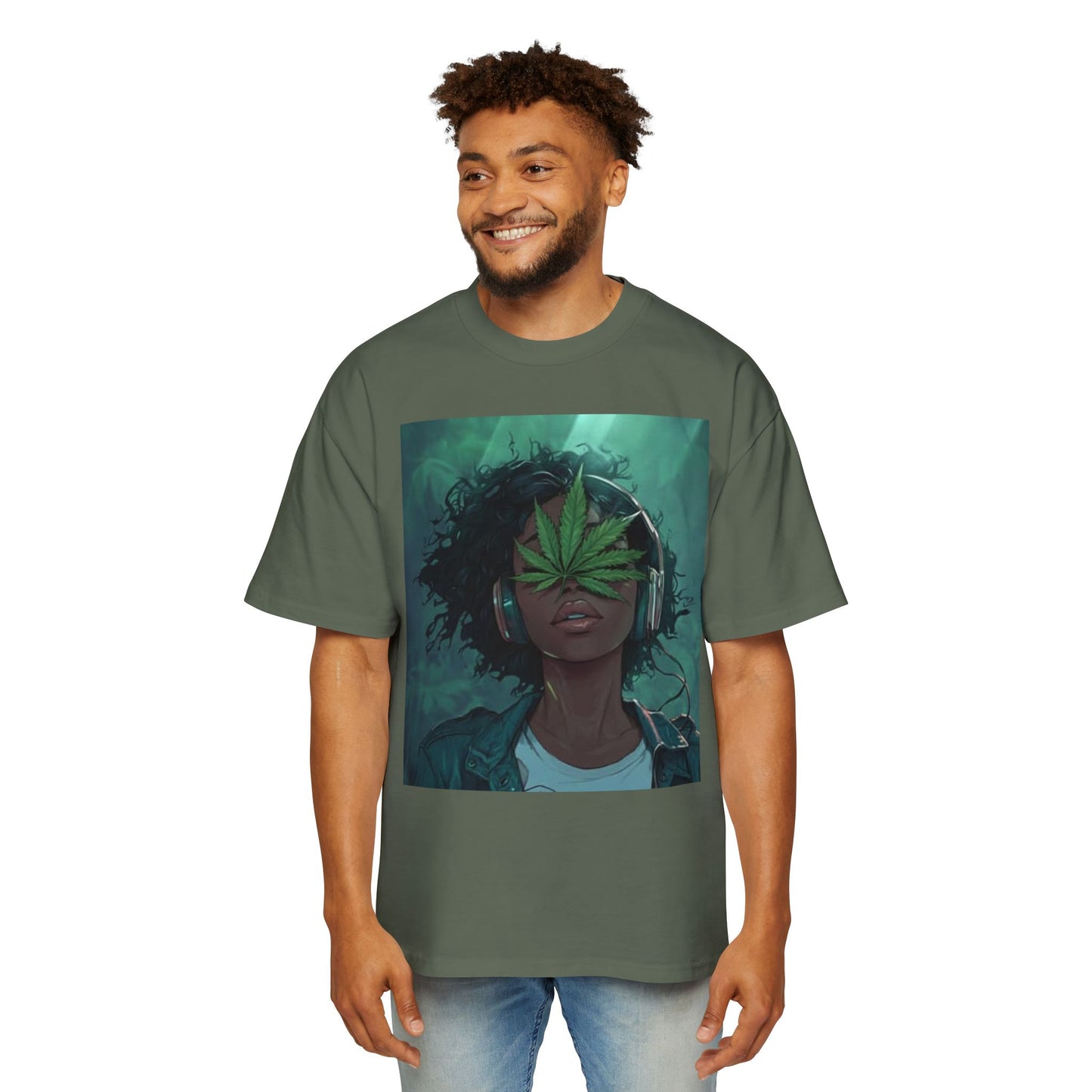 Chill Vibes Men’s Heavy Oversized Tee - Cool Cannabis Art Shirt, Streetwear, Music Lovers Gift, Relaxed Fit Fashion, Summer Style