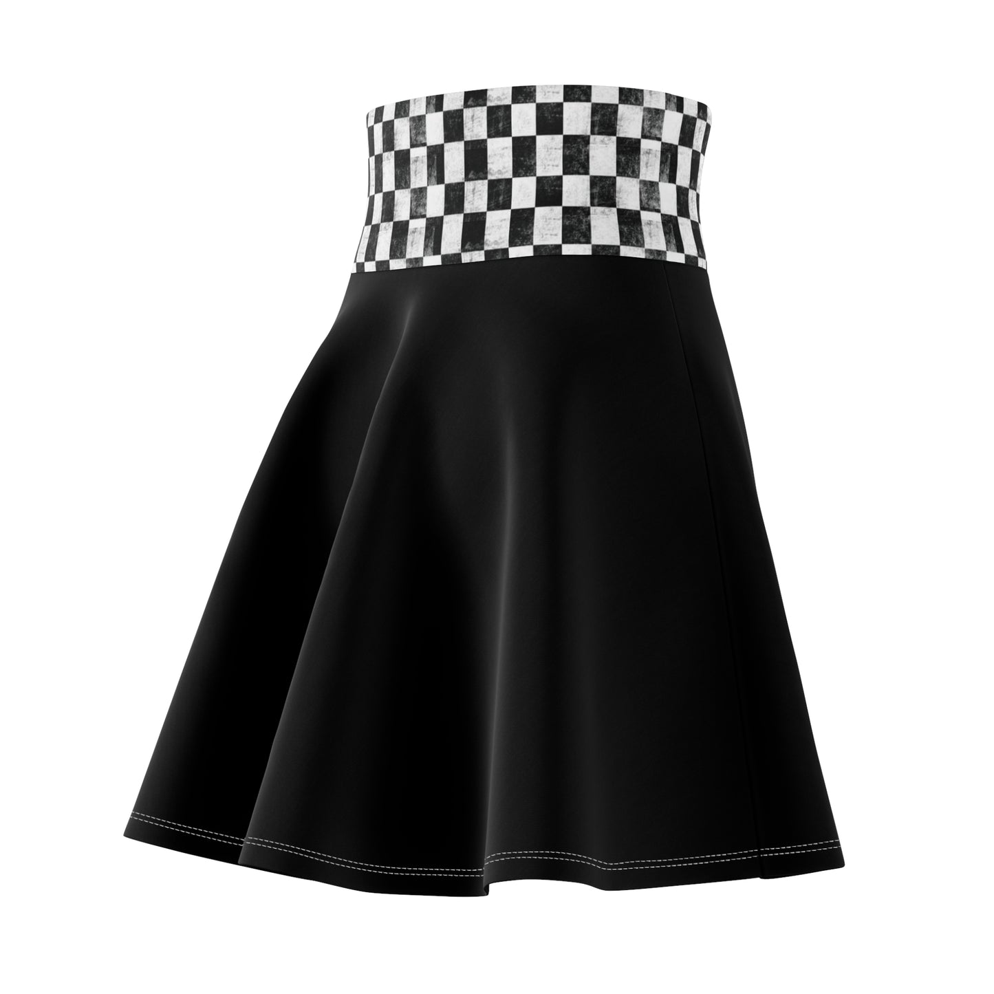 Chic Women's Skater Skirt with Checkered Waistband, Vintage Style Skirt, Casual Outfit, Perfect for Summer, Festival Wear, Everyday Fashion