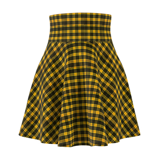 Chic Floral Women&#039;s Skater Skirt - Black Roses on Yellow Background