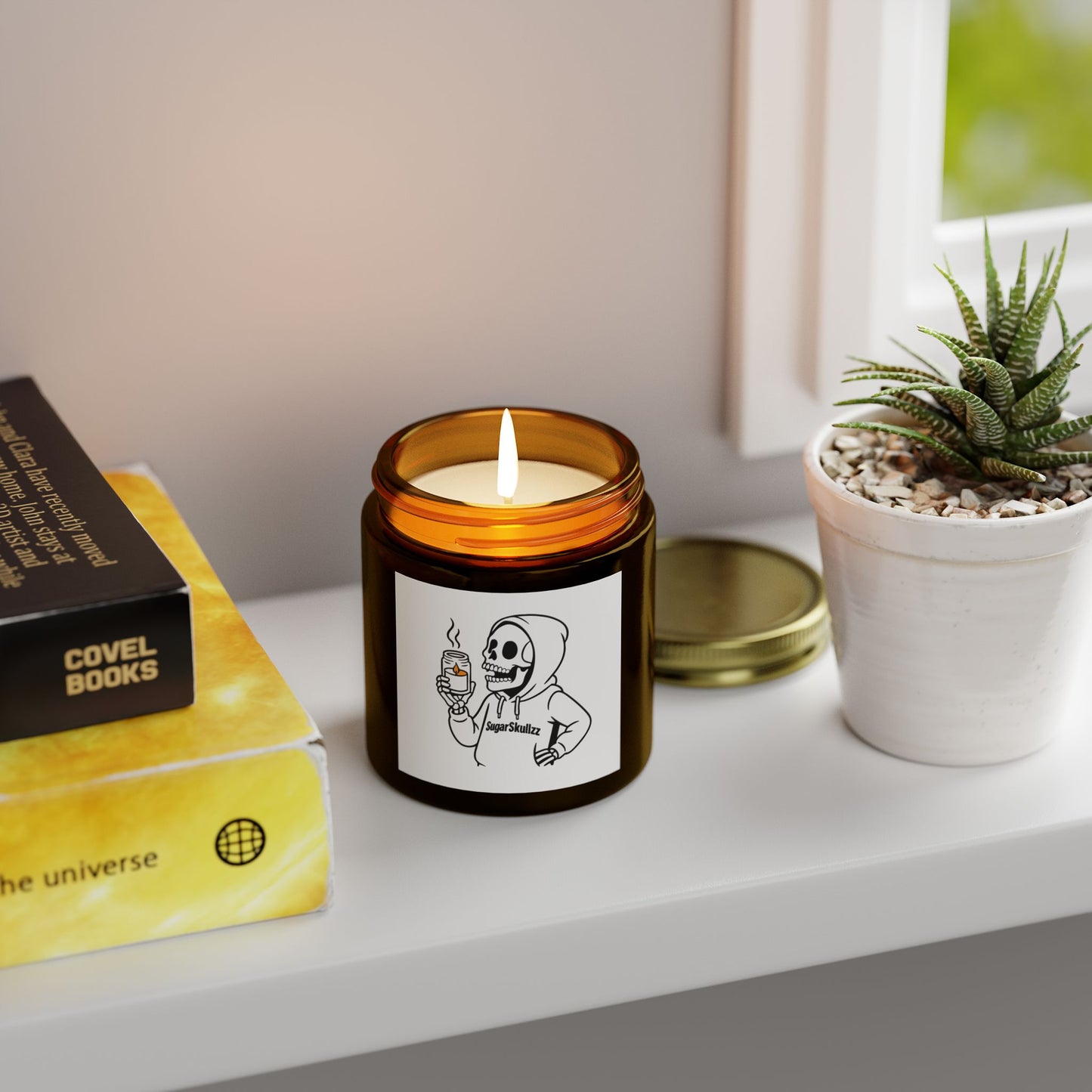 Coconut Apricot Scented Candle, Skull Design, Home Decor, Gift for Her, Halloween Candle