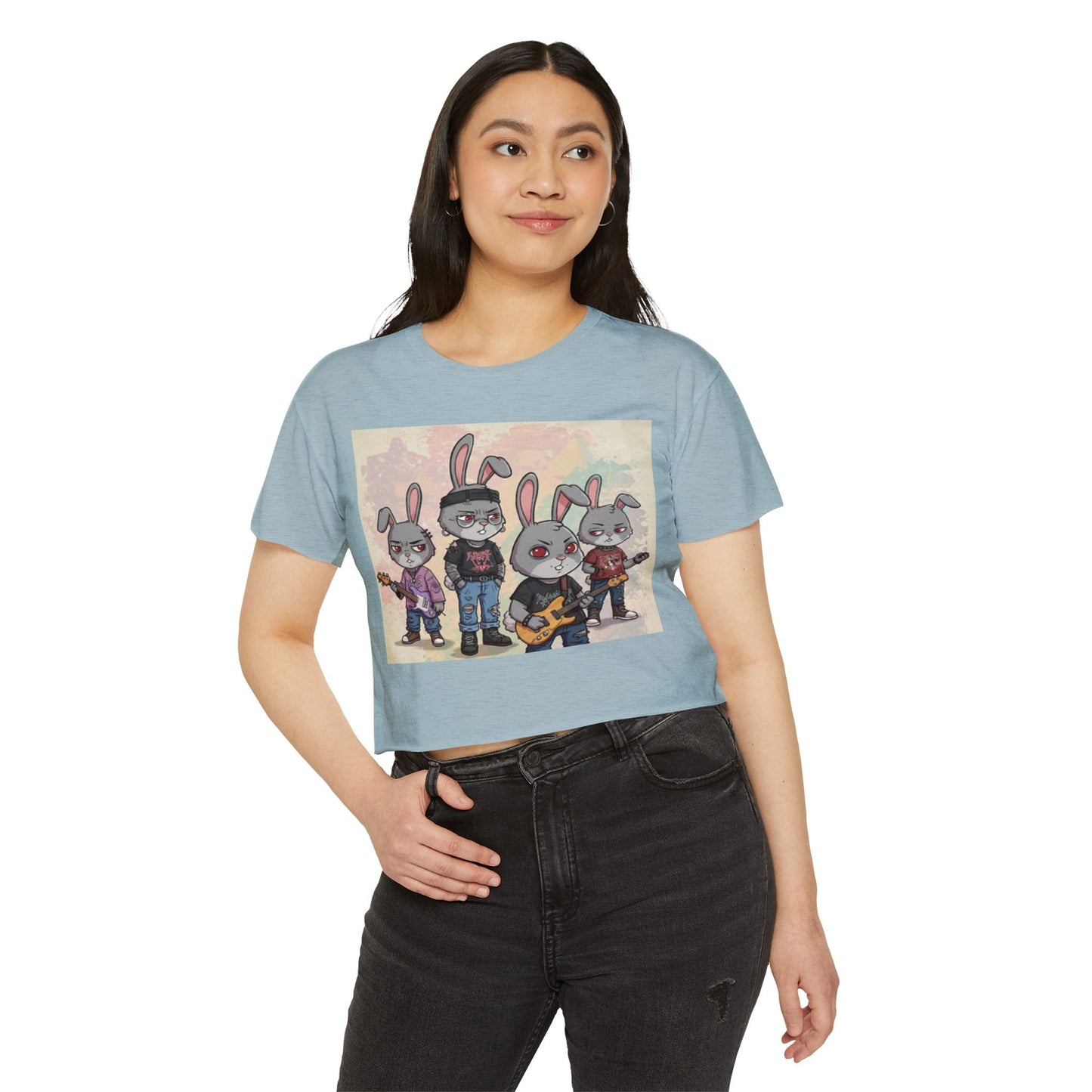 Women's Festival Crop Top with Rock Bunny Design | Chic Summer Top | Music Festival Wear, Boho Style, Concert Outfit, Gift for Her