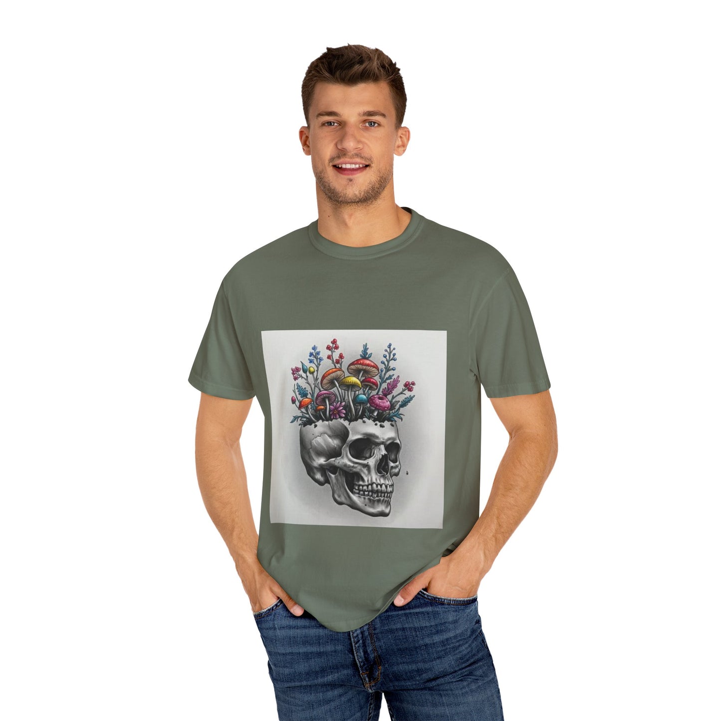 Floral Skull Graphic T-Shirt | Unisex Tee for Nature Lovers, Unique Gift, Casual Outing, Festival Wear, Eco-Friendly Fashion