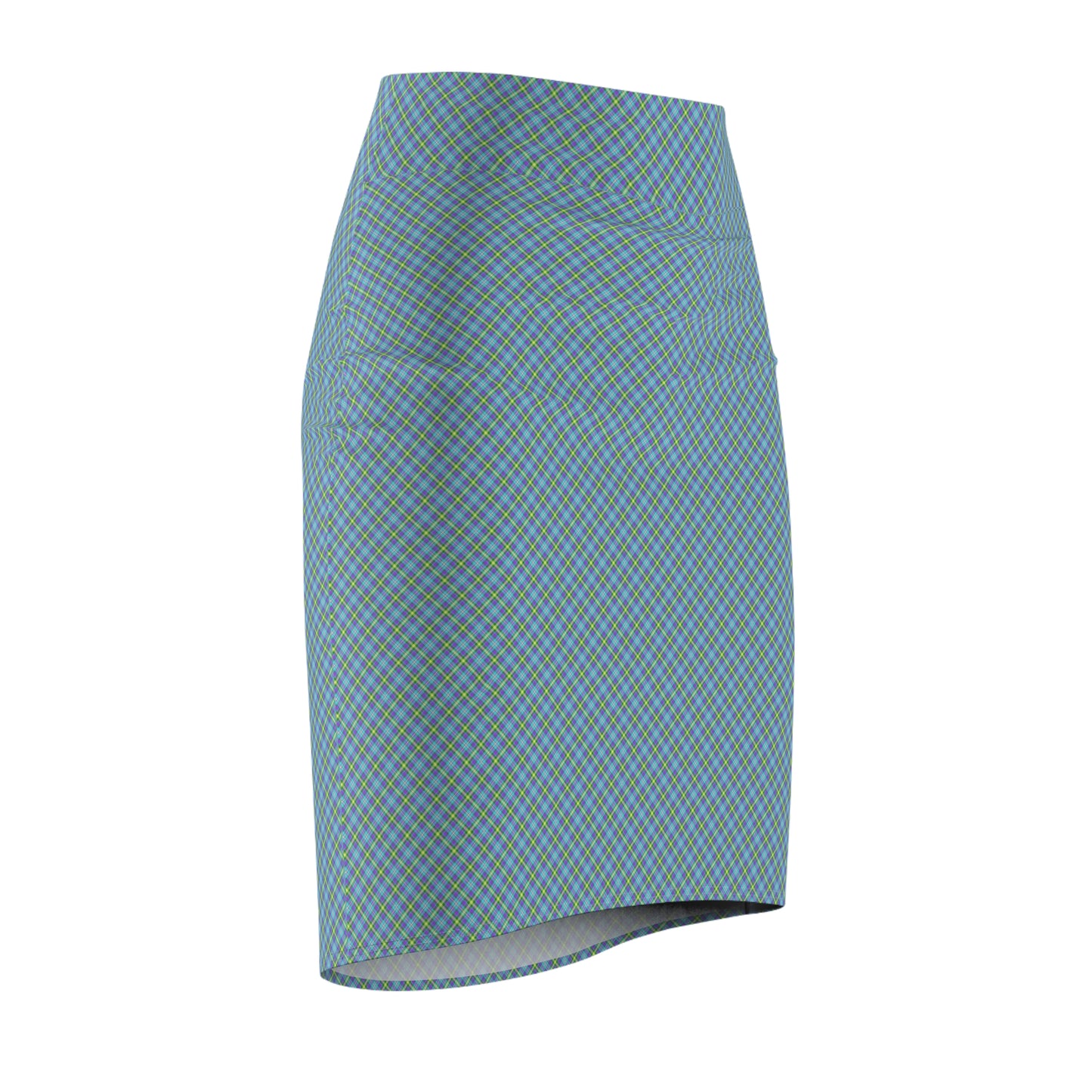 Chic Women's Pencil Skirt, Stylish Office Wear, Blue Checkered Pattern, Trendy Summer Fashion, Versatile Casual Outfit