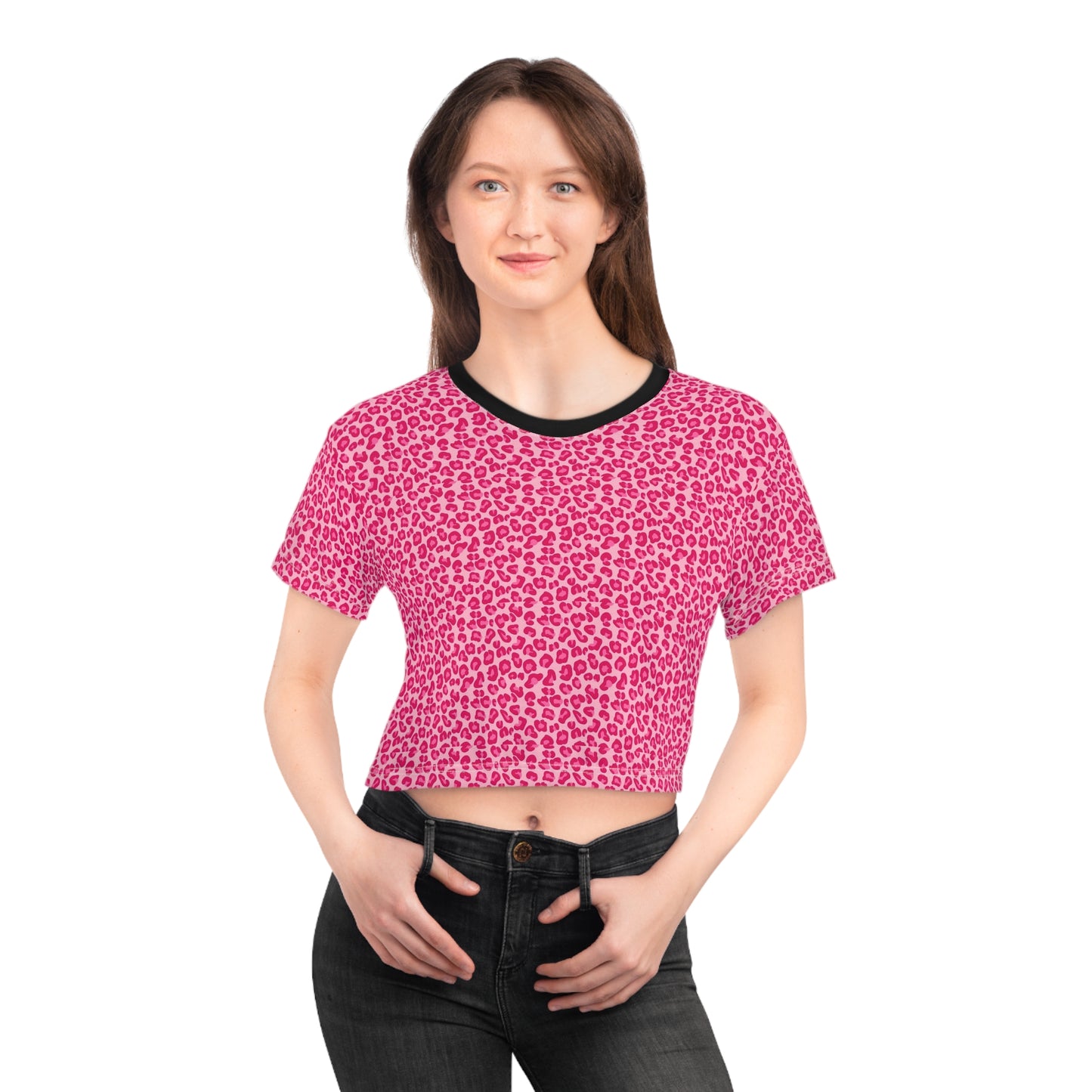 Fierce Pink Leopard Print Crop Tee | Trendy Summer Top, Casual Fashion Statement, Gift for Her, Festival Outfit, Lounge Wear