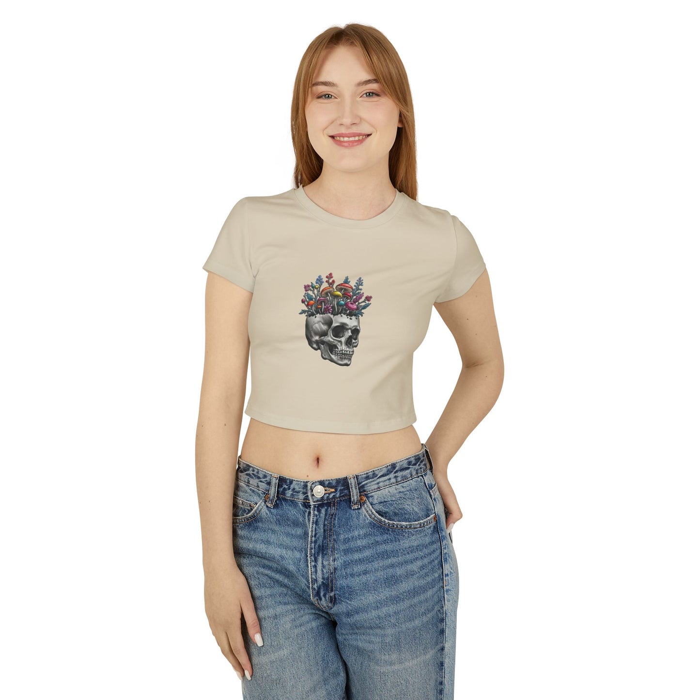 Floral Skull Women's Baby Tee | Casual Top, Gift for Her, Edgy Style, Festival Wear, Summer Outfit