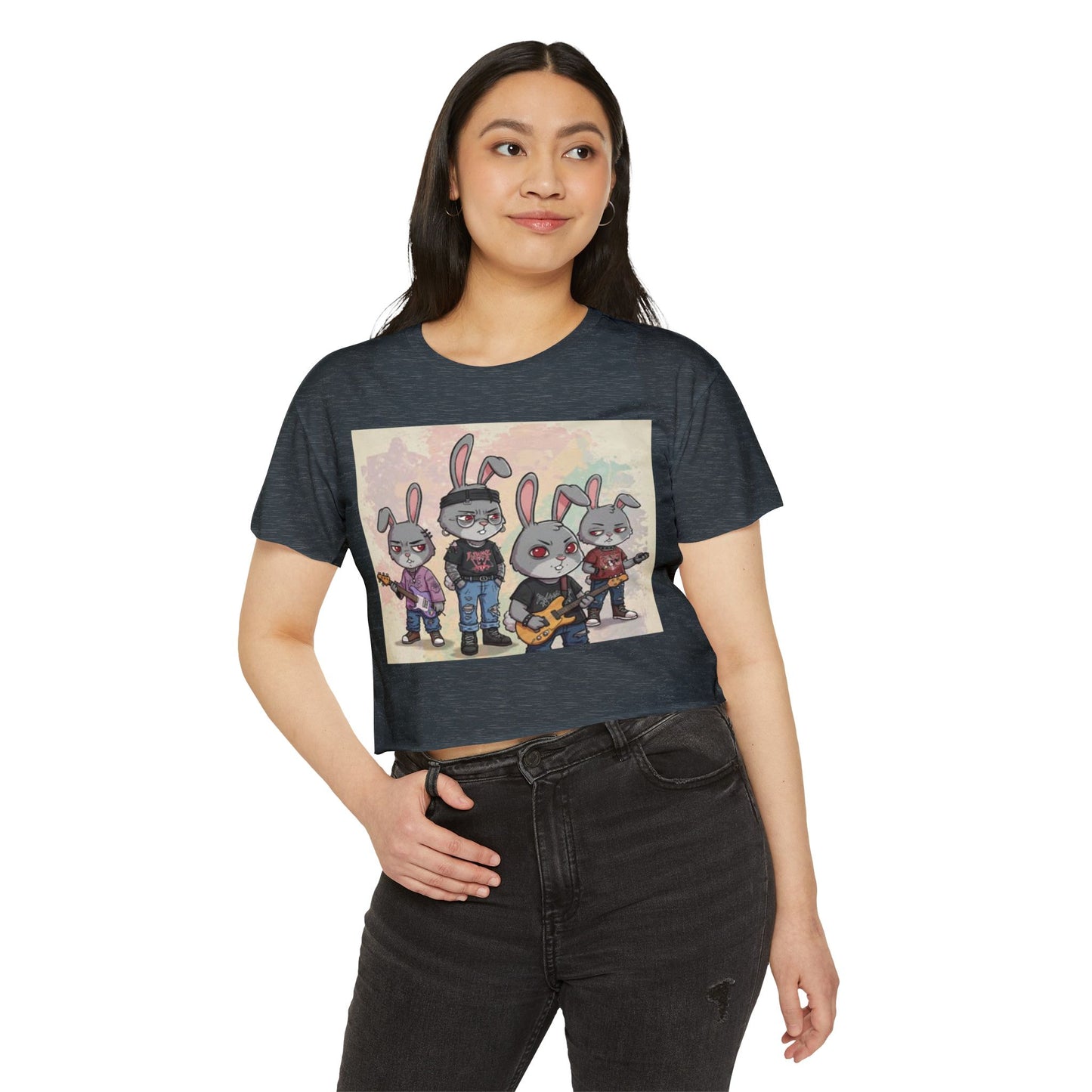 Women's Festival Crop Top with Rock Bunny Design | Chic Summer Top | Music Festival Wear, Boho Style, Concert Outfit, Gift for Her
