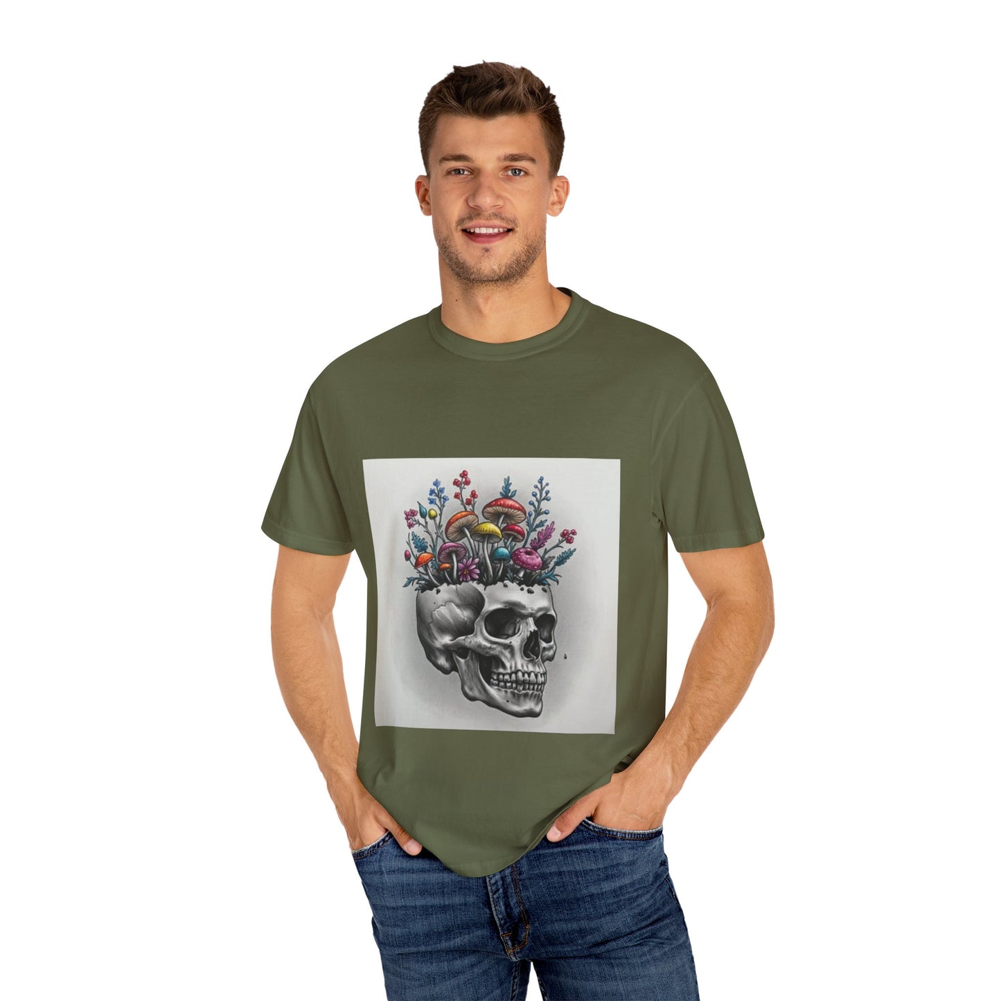 Floral Skull Graphic T-Shirt | Unisex Tee for Nature Lovers, Unique Gift, Casual Outing, Festival Wear, Eco-Friendly Fashion